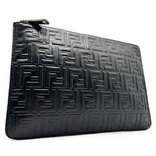 Borsa pochette FENDI in pelle goffrata Zucca FF nera autentica