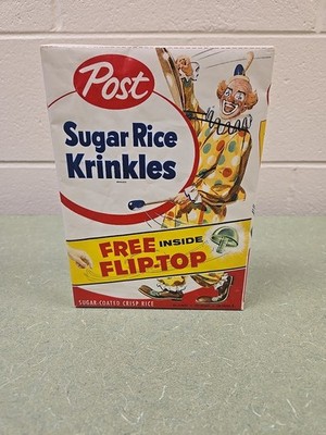 Post Sugar Rice Krinkles Cereal Box, Original Wrap, Flip Top Prize Premium,