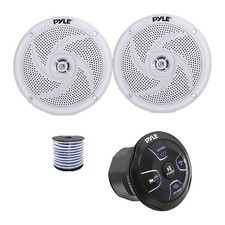 Pyle PLMRBTRK1 Marine Bluetooth Controller, 2x 4" 100W Speakers White w/Wire