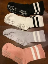 Grips Non Slip Socks for Women, 4 Pairs Yoga Pilates Anti Skid Woman Hospital