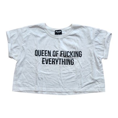 MINGA London White Queen Of Fu*king Everything Graphic Tee S Cropped Boxy Tshirt