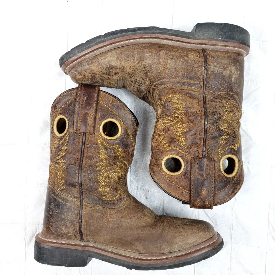 Botas vaqueras Dan Post para niños talla 11,5 D marrón amarillo 8 pulgadas punta cuadrada $90 Foto 4 de 4