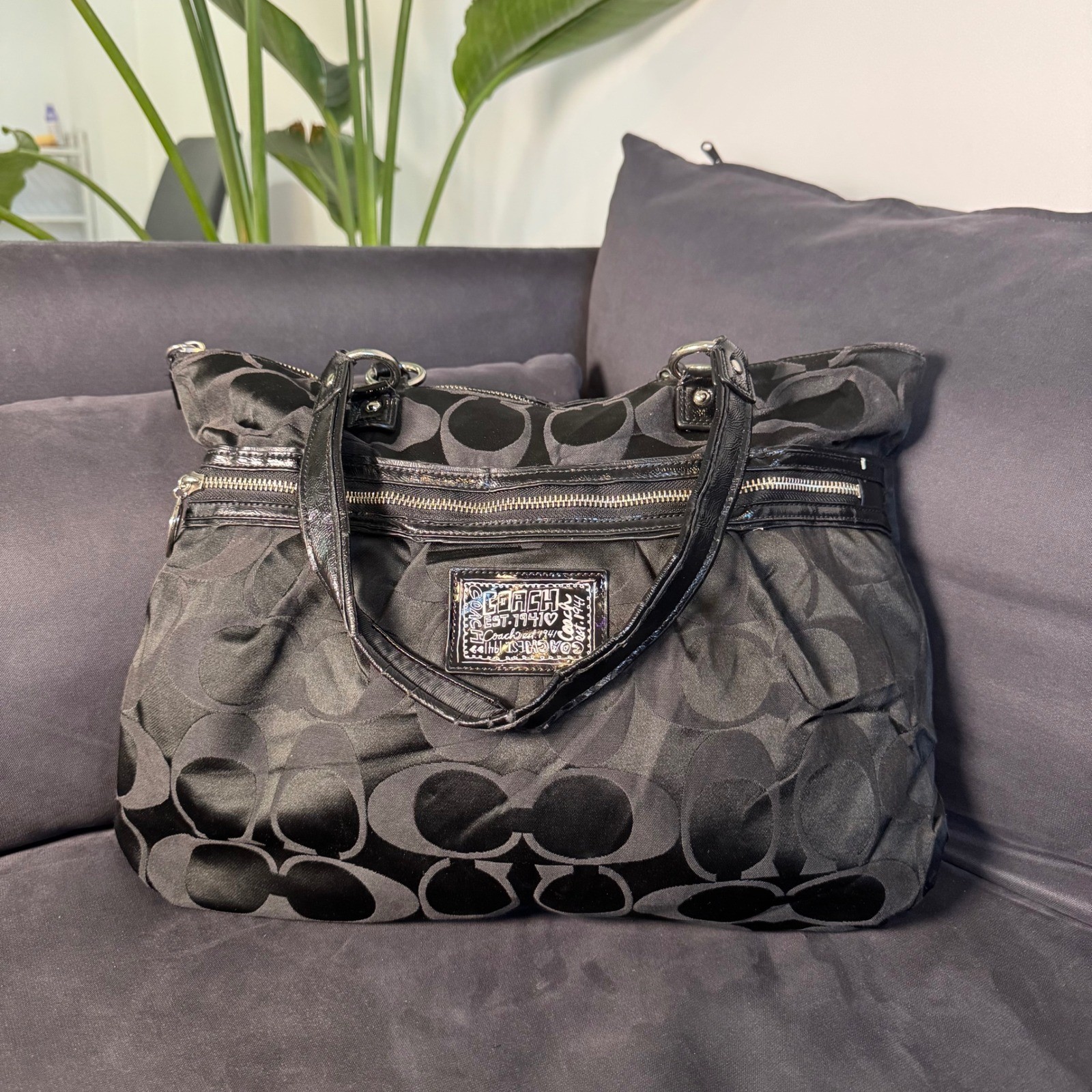 Coach Poppy Signature Sateen Pocket Tote Black Monogr… - Gem