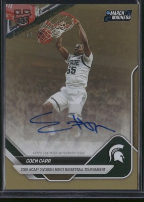 Coen Carr 2026 Bowman Now March Madness #41-A Gold /50 AUTO