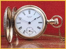 ANTIQUE 1890 WALTHAM 14s HUNTER CASE POCKET WATCH KEEPS TIME COMPLETE wCHAIN
