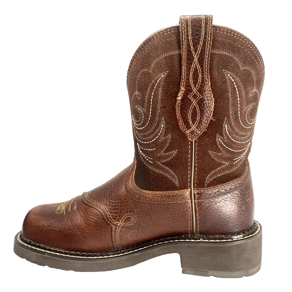Ariat Fatbaby Boots 7B Women Brown Leather Square Toe Western Cowgirl Pull On - Image 4 of 4