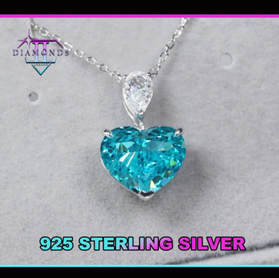 Simulated Heart Cut Blue Diamond Pendant | 5.0ct Blue Heart Cut Diamond Pendant