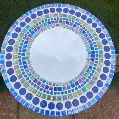 Blau und grün Mosaik runder Wandspiegel - versandkostenfrei