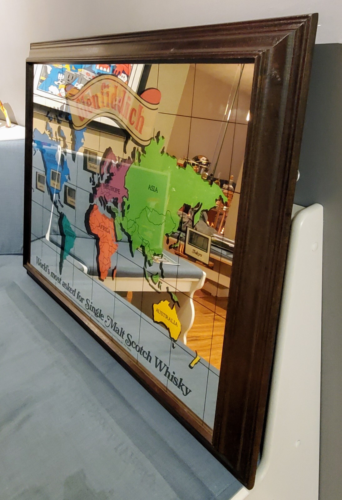 rare vintage GlenFiddich Scotch Whiskey world timezone clock mirror, 29" x 39" eBay