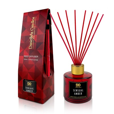DANIELLA'S CANDLES Sensual Amber Luxury Reed Diffuser Set, Long Lasting - Red