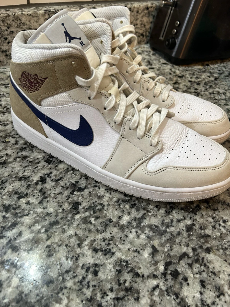 Jordan 1 Mid White Khaki Blue Void for Sale | Authenticity