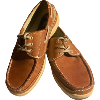 Chaps Mens Shoes W Brown Leather 3-lace Up Slip On Boat  Loafer