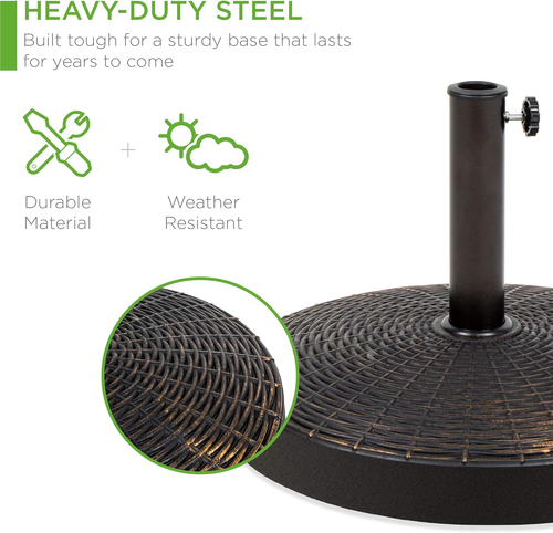 55Lb Outdoor Patio Umbrella Stand Resin round Umbrella Base W/Wicker Design, Ant - Picture 3 of 12