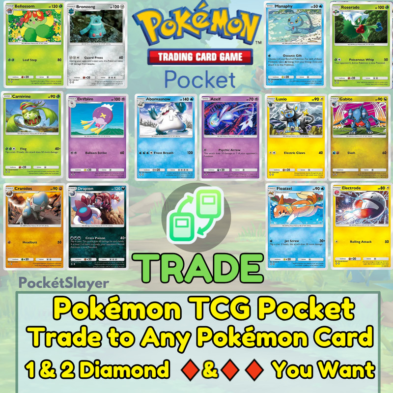 Pokemon TCG Pocket Trading Trade to any 1 🔶 and  2 🔶 🔶 Diamond Card  you want