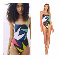 NWT 225 Sz L Mara Hoffman Superstar Marine High Leg One Piece Swimsuit Revolve