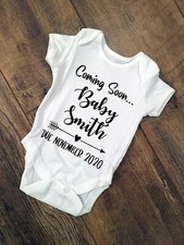 Personalised Baby Announcement Bodysuit, Vest, Coming Soon, 4 Designs
