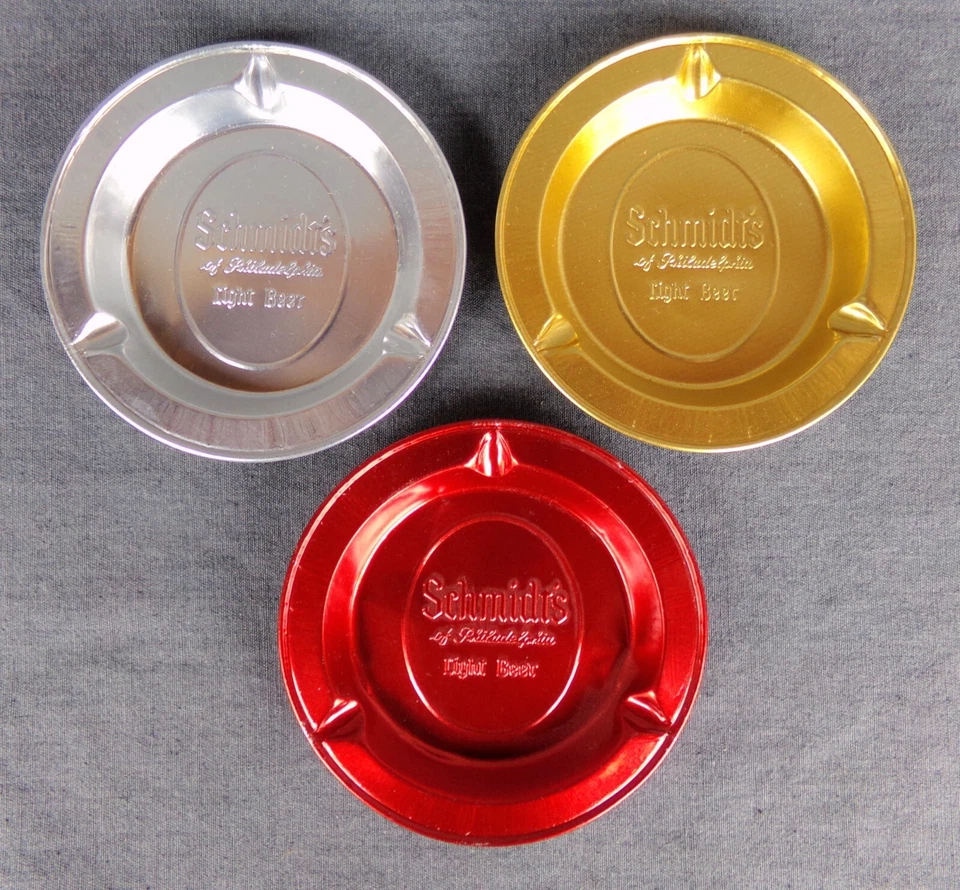 3 ceniceros de aluminio Schmidt's Of Philadelphia Light Beer de colección + abrebotellas Foto 2 de 4
