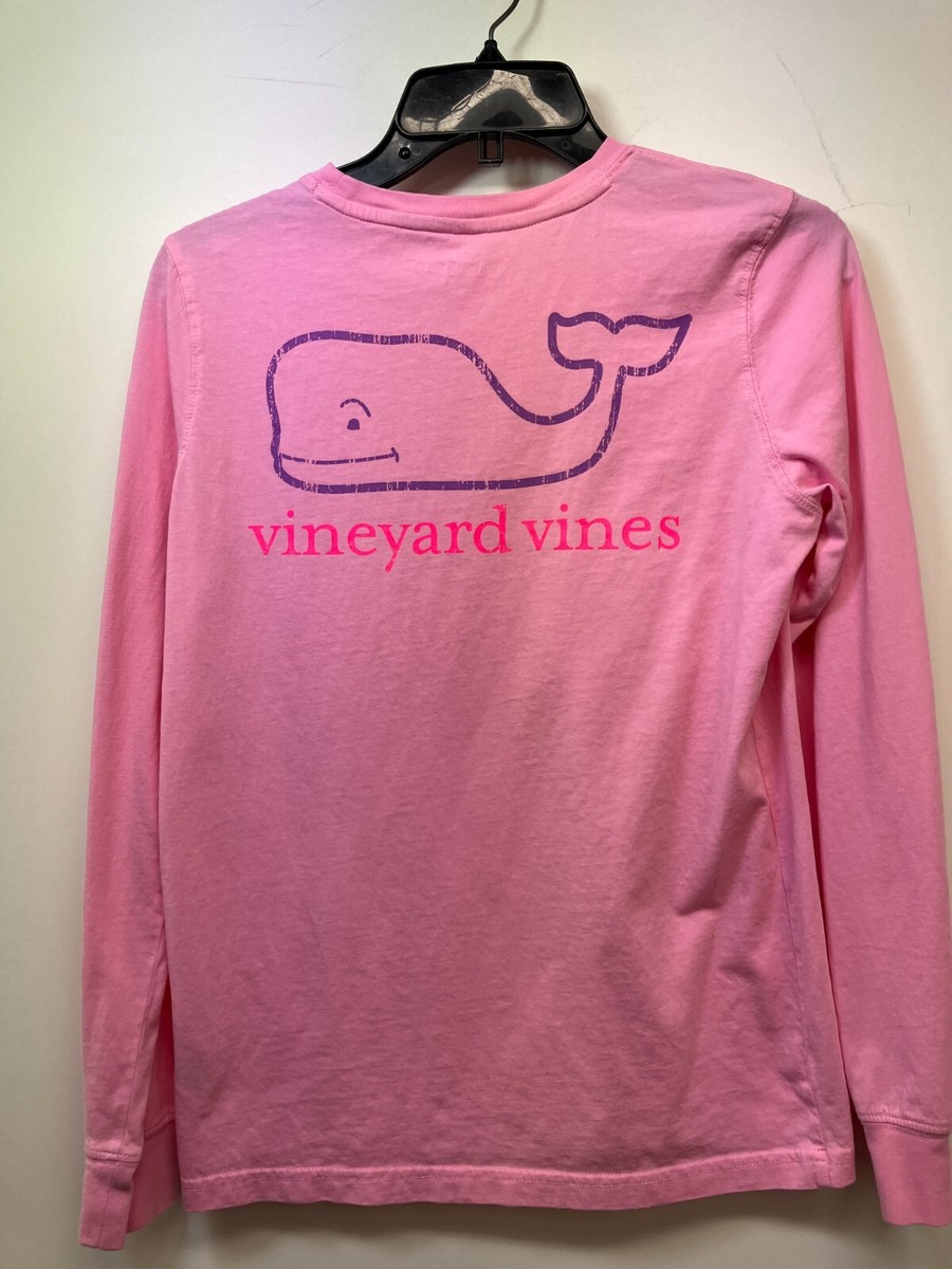 Vineyard Vines Womens Pink Vintage Whale Long Sleeve Pocket Tee