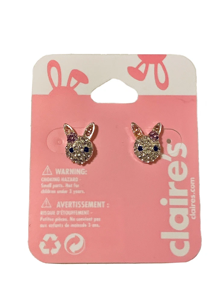 Aretes de conejo de Pascua adornados en tono plateado con cristales de imitación NUEVO Foto 2 de 4