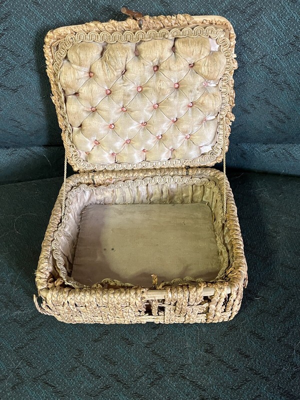 Antique 1800 Hand Made Braided Sewing/ Jewelry Box Velvet On Top Lid
