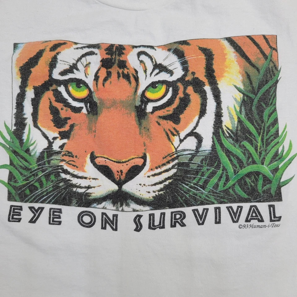 Camiseta Tiger Human-i-Tees 1993 vintage para mujer 2XS/XS 17x23 blanca años 90 Baby-Tee Foto 2 de 4
