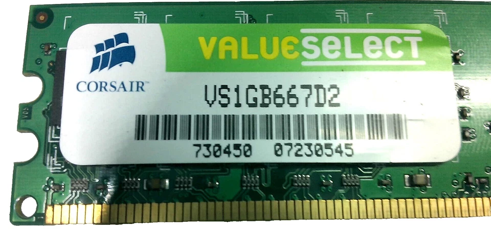 2GB 2x1GB PC2 5300 CORSAIR VS1GB667D2 ValueSelect DDR2-667 Desktop Memory Kit - Image 2 of 2