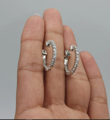 1Ct Round Brilliant Cut Moissanite Hoop Earrings Solid 14k White Gold For Women