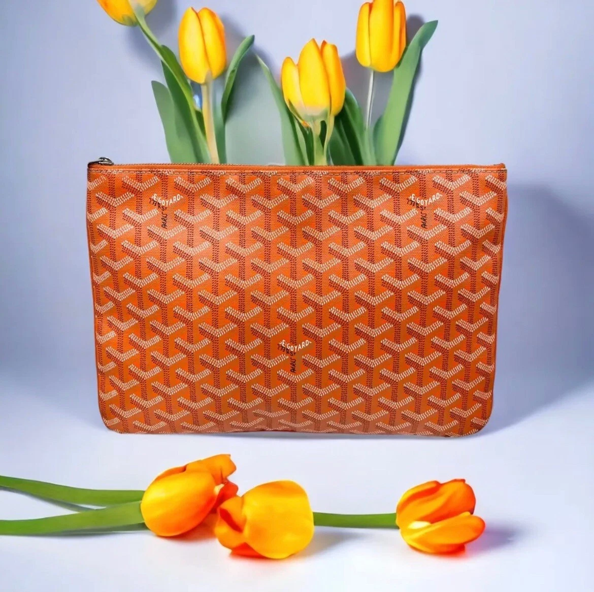 Goyard Goyardine Orange Senat Zip Clutch W/Certificate Of Authenticity