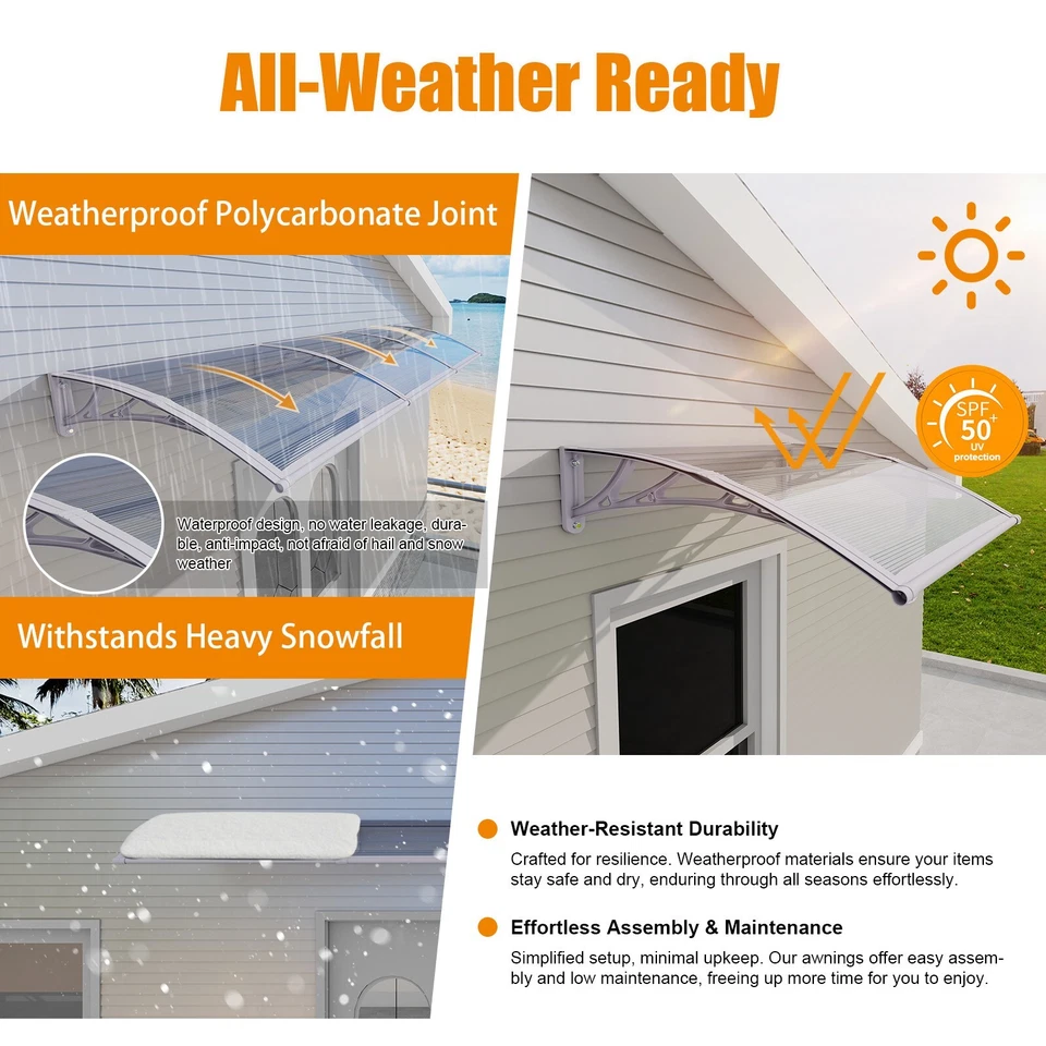 40" x 120" Door Window Awnings Canopy with Sink Polycarbonate Rain UV Sheets - Image 3 of 4