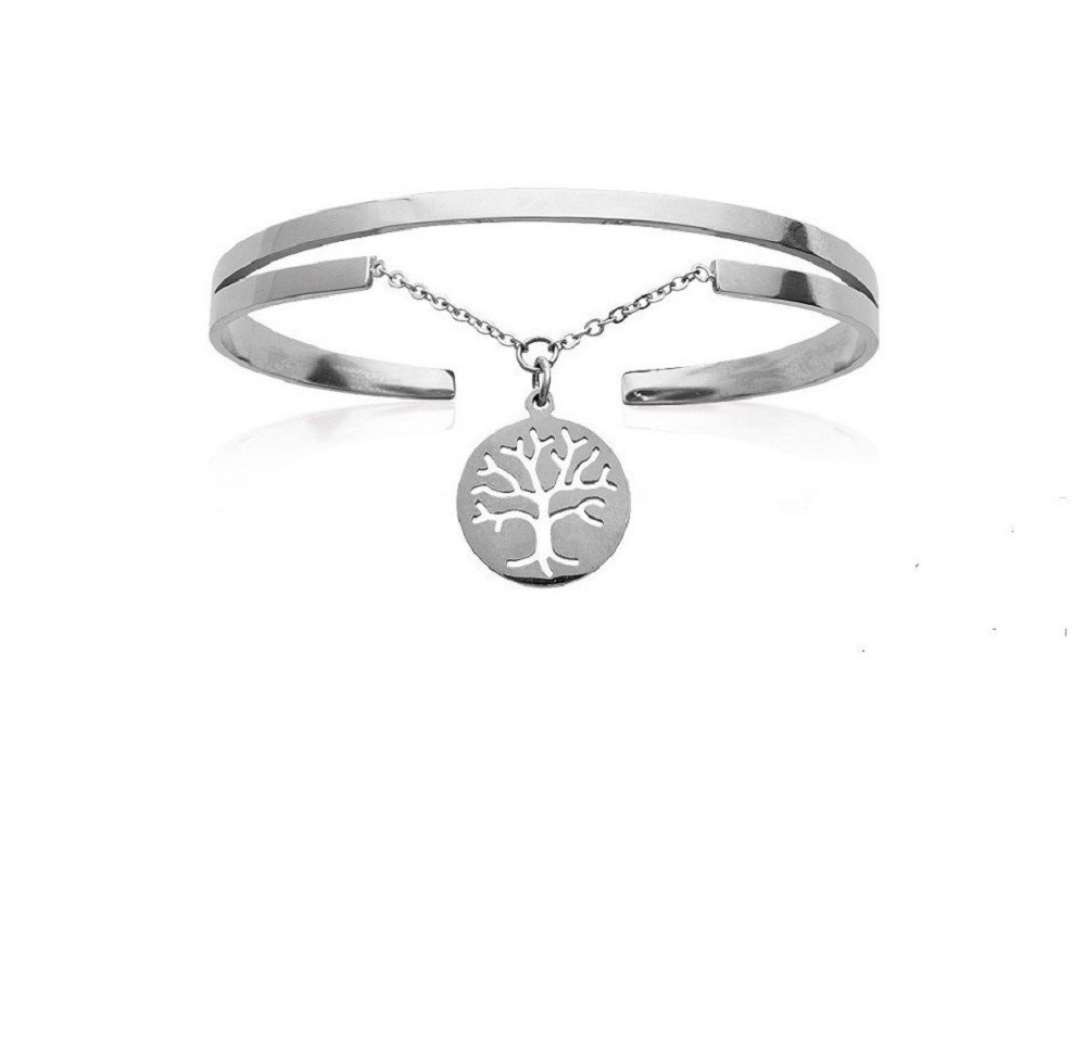 Bracelet jonc arbre de vie en acier inoxydable 316L argenté de 58 mm