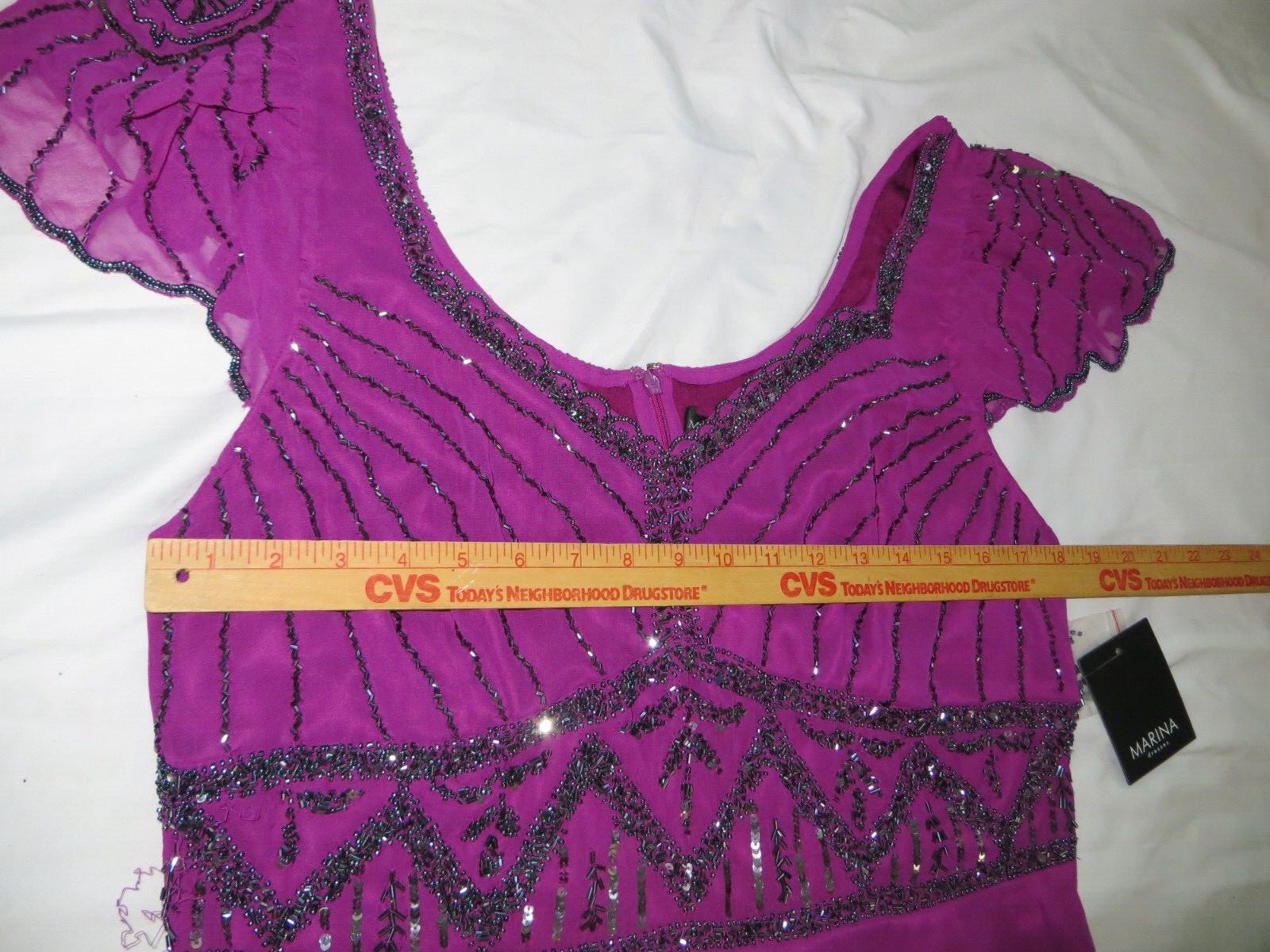 New Marina Beaded Silky Polyester Purple Violet Flapper Style Dress Size 16