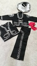 Beautiful 5 pieces Boy Charro Suit,Black W/Silver Charro Suit W/Hat,Charro Size1