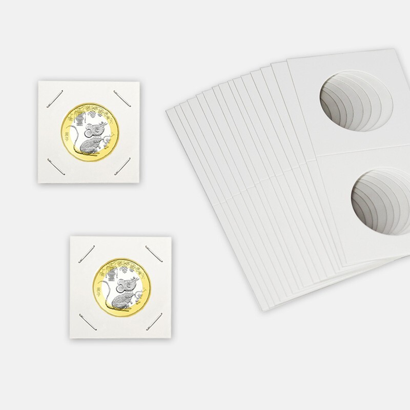 50x 33mm CARDBOARD COIN HOLDERS Staple Coin Holder Display Clear Window