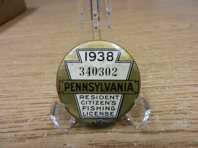 Ancien bouton insigne permis de pêche 1930 PA paperasse