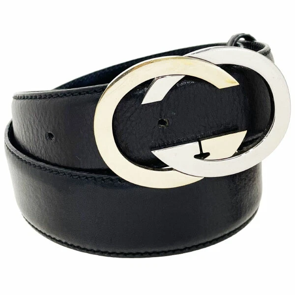 ■Authentique ceinture Gucci imbriquée G homme cuir noir taille environ 80 cm