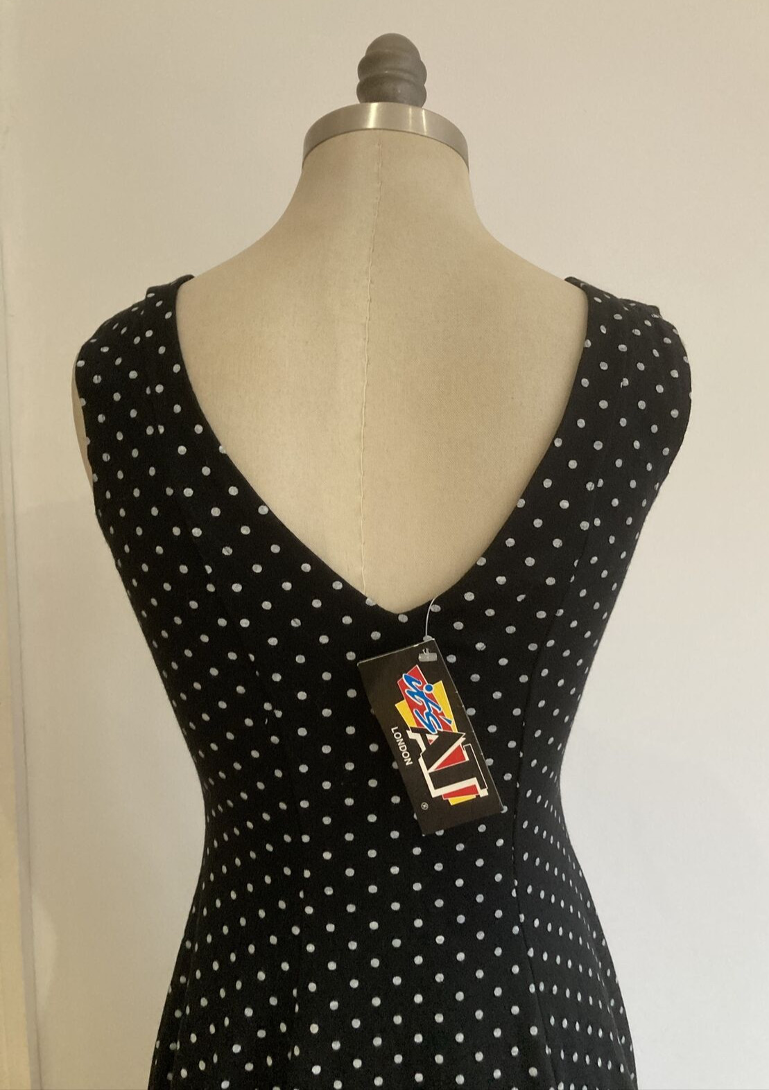 "It's At London"  1980s Black/White Spotted Dress, BNWT, Made in England, Small 5