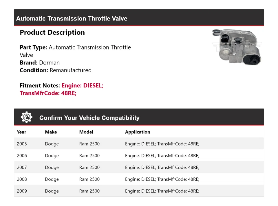 Válvula de acelerador diésel Dorman AT 2005-2009 Dodge Ram 2500 2006 2007 2008 Foto 2 de 4