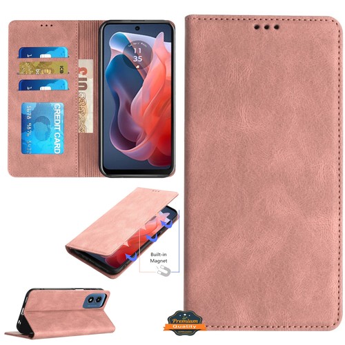 Para Motorola Moto Edge 2024 Cartera Cuero Bolsa Ranuras para Tarjetas Imán Estuche Cubierta - Imagen 2 de 46