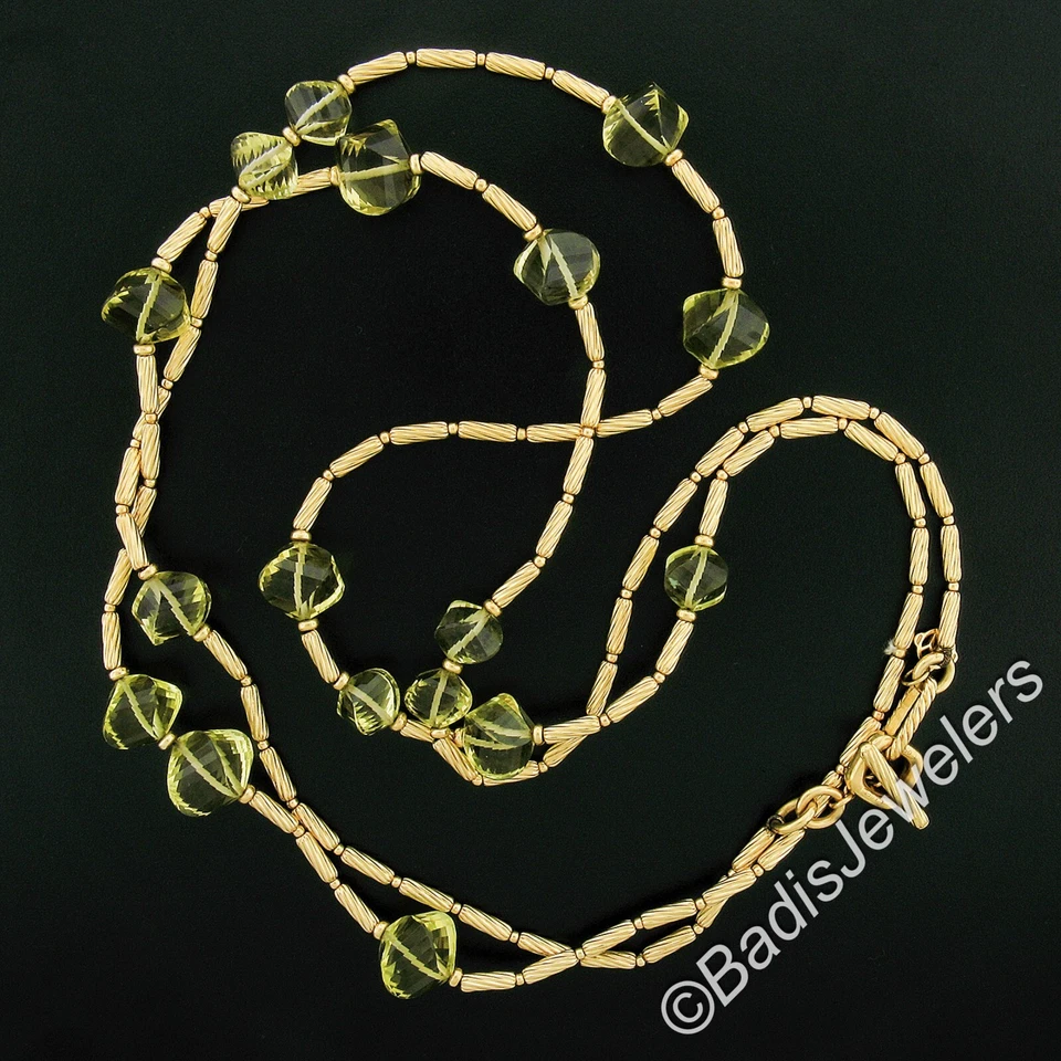 Collar Largo 44" David Yurman Oro 18k Limón Cuarzo Cuentas Estación Eslabón Texturizado Foto 3 de 4