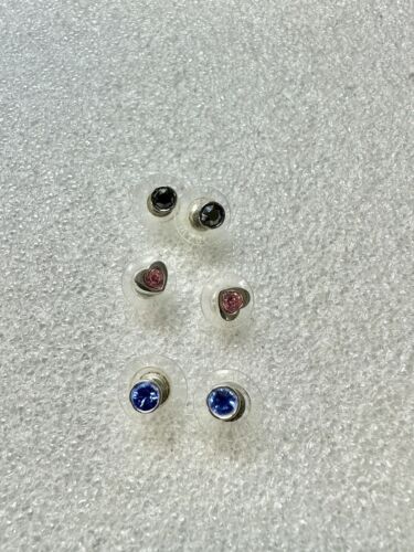 3 Pairs Of Rhodium Plated Swarovski Stud Earrings