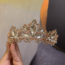Rose Gold Tone Clear Crystal Rhinestone Metal Tiara Crown Headpiece
