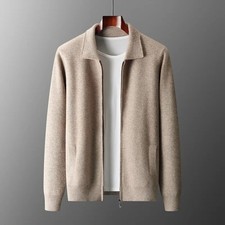 Autumn Winter Men's Pure Wool Cardigan Sweater Men's Zipper Business Sweater