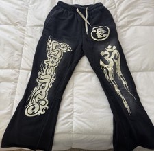 Hellstar Mens Medium Black Flared/Faded Sweatpants Pair