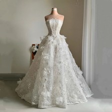 Wedding Dresses Sweetheart 3D Decal Princess A-line Strapless Tulle Prom Dresses