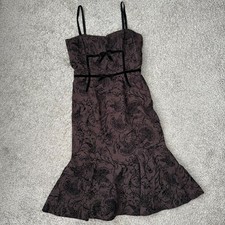 David Meister Dress Sz 8 Toile Print Velvet Trim Silk Lined Spaghetti Strap USA