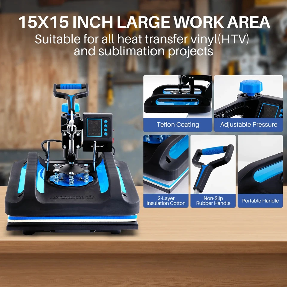 Máquina de Prensa de Calor 15x15 Transferencia de Calor Rotación 360° para Camiseta Sombrero Taza Placa Foto 4 de 4