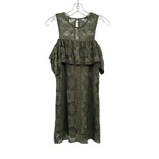 Mi Ami Womens Lace Sheath Dress Green Cold Shoulder Ruffle Short Sleeve Small