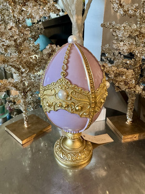 Rachel Zoe Easter Spring Lavender Gold Egg on Pedestal Glam Pearls New