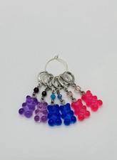 6 Stitch markers for knitting Handmade Bears Silver tone Multicolor New