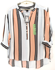 NWT NINE WEST Jeans  Gisella Women's Viscose Blouse 3/4 Sleeve Striped Size L